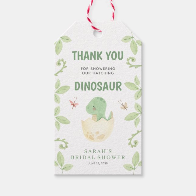 Baby Dusche Danke Gender Neutral Dinosaurier Geschenkanhänger (Vorderseite)