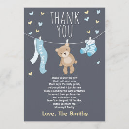 Baby Dusche Danke Karte Teddy Bear blau