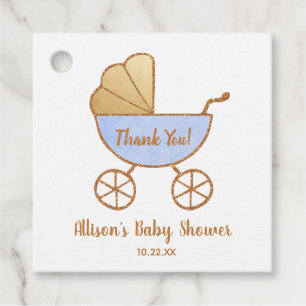 Baby Dusche Danke Retro Boy Blue Carriage Geschenkanhänger