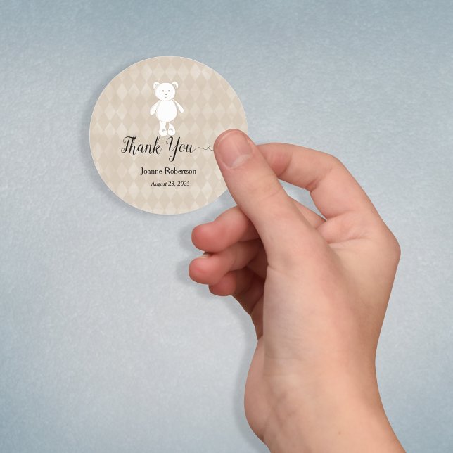 Baby Dusche Danke Teddy Bear Tan Runder Aufkleber (Von Creator hochgeladen)