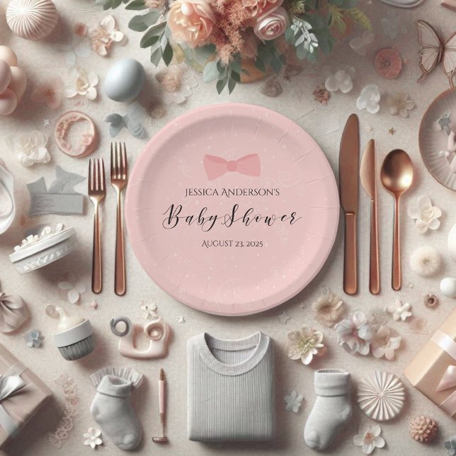 Baby Dusche einfach Niedlich rosa Bow Pappteller (Von Creator hochgeladen)