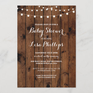 Baby Dusche einladen Holz Rustikale Leuchten Party Einladung