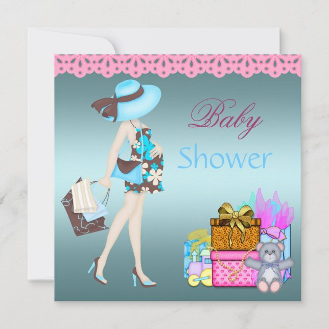 Baby Dusche Einladung Aquamarin Blue Pink Geschenk (Vorderseite)