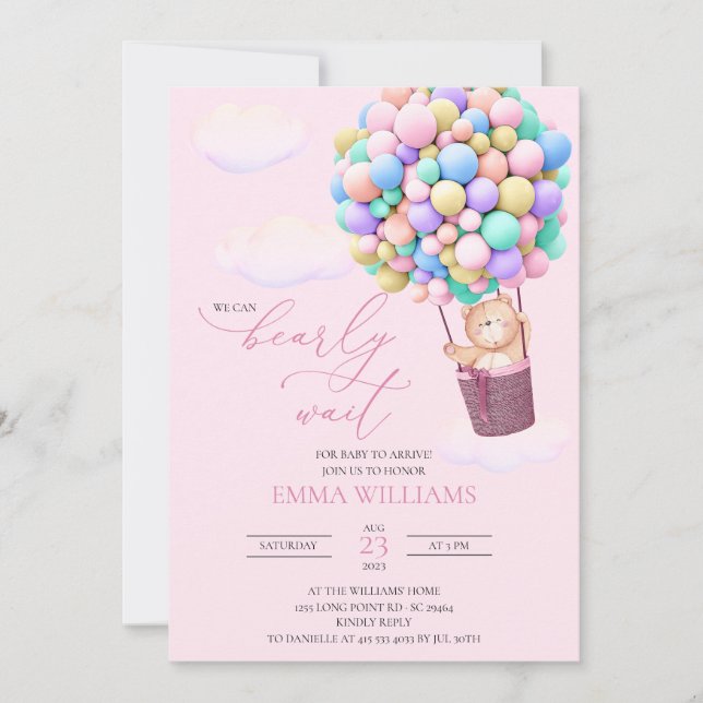 Baby Dusche Einladung Bären Balloons frühzeitig wa (Vorderseite)