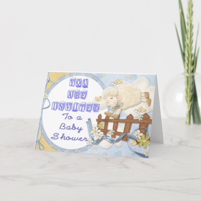 Baby Dusche Einladung Blue Little Lamb (Vorderseite)
