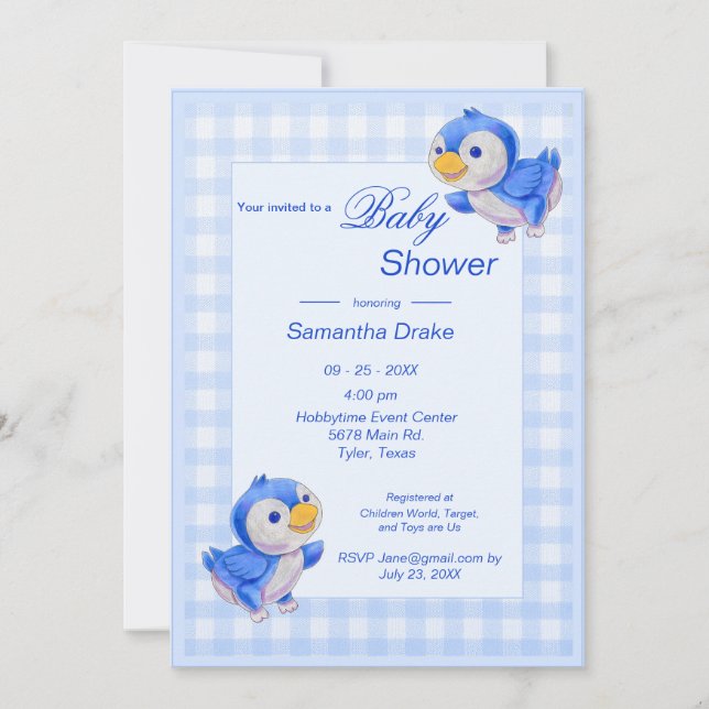 Baby Dusche Einladung Bluebirds (Vorderseite)