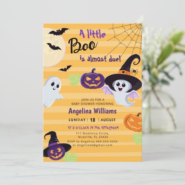 Baby Dusche Einladung für Little Boo Halloween. (Stehend Vorderseite)