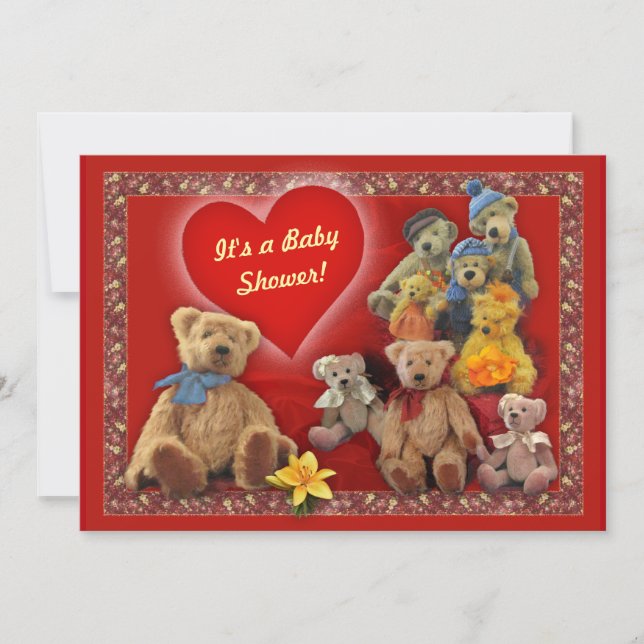 Baby Dusche Einladung mit Teddy Bears (Vorderseite)
