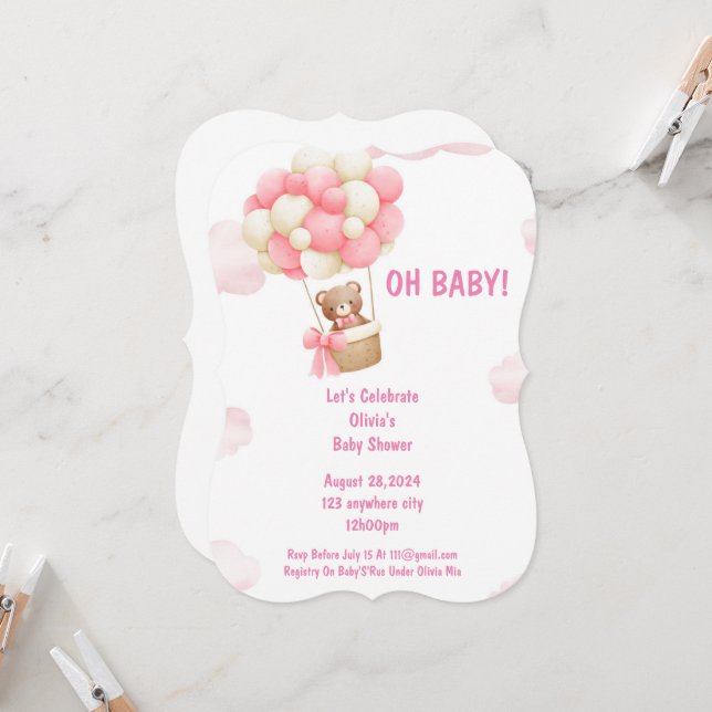 Baby Dusche Einladung Rosa für Mädchen (Vorderseite/Rückseite Beispiel)