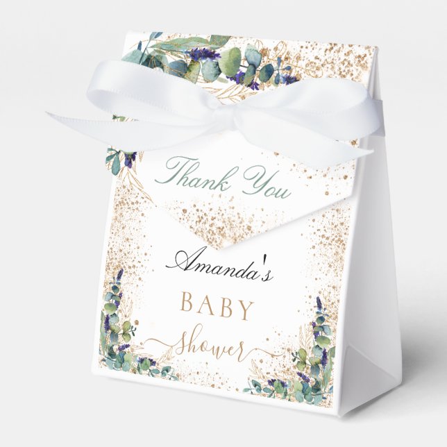 Baby Dusche eucalyptus Glitzer Name vielen Dank Geschenkschachtel (Vorderseite)