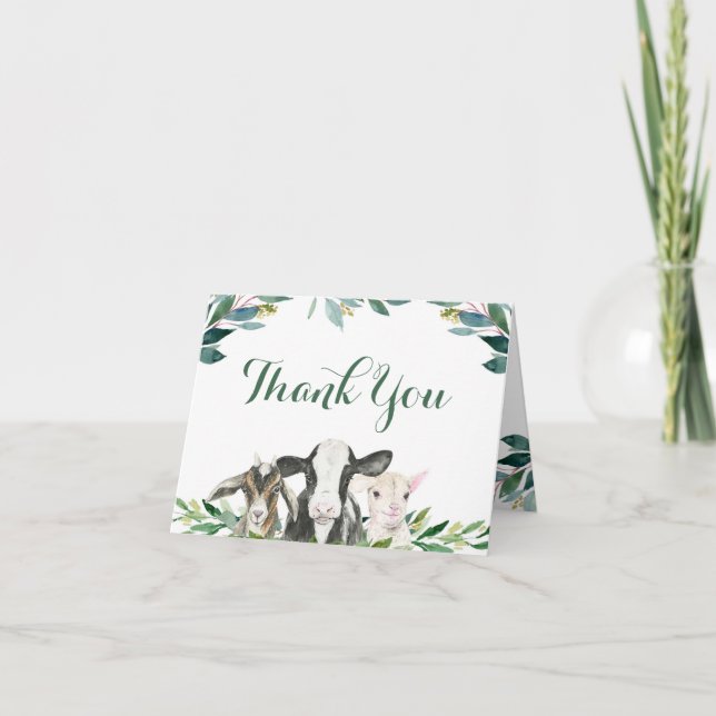 Baby-Dusche "Farm Animal Greenery" Danke Karte (Vorderseite)