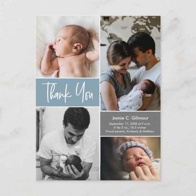 Baby Dusche Foto Dank Geburtsankündigung Postkarte (Vorderseite)