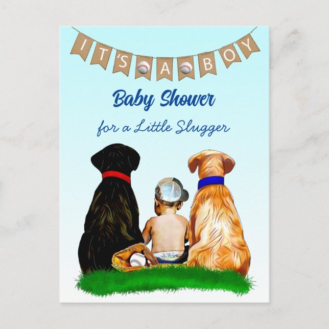 Baby-Dusche für Baseball und Hunde Postkarte (Vorderseite)