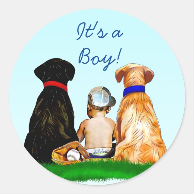 Baby-Dusche für Baseball und Hunde Runder Aufkleber (Vorderseite)