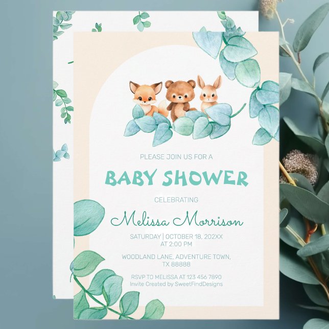Baby-Dusche für Grünwaldtiere Einladung (Greenery Forest Animals Baby Shower Invitation)