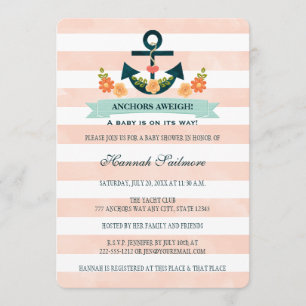 Baby-Dusche für Korallen und Navy Nautical Anchor Einladung