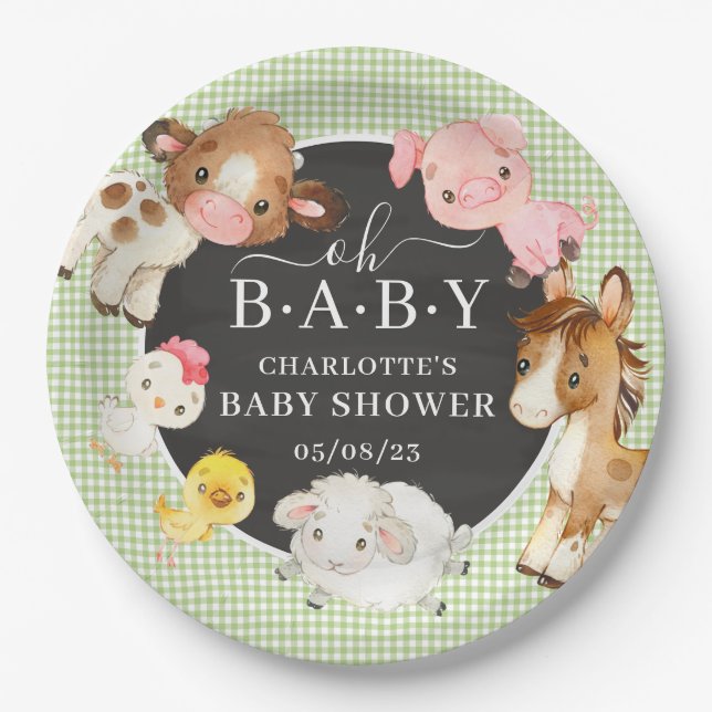 Baby-Dusche für Landtiere Pappteller (Vorderseite)