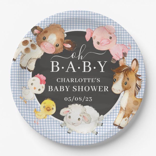 Baby-Dusche für Landtiere Pappteller (Vorderseite)