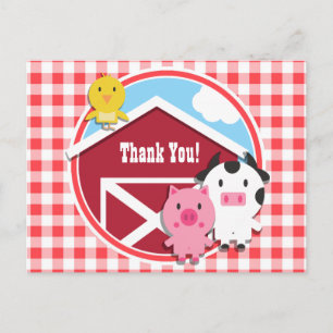 Baby-Dusche für Landtiere; Rot & Weiß Gingham Postkarte