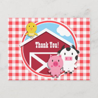 Baby-Dusche für Landtiere; Rot & Weiß Gingham Postkarte