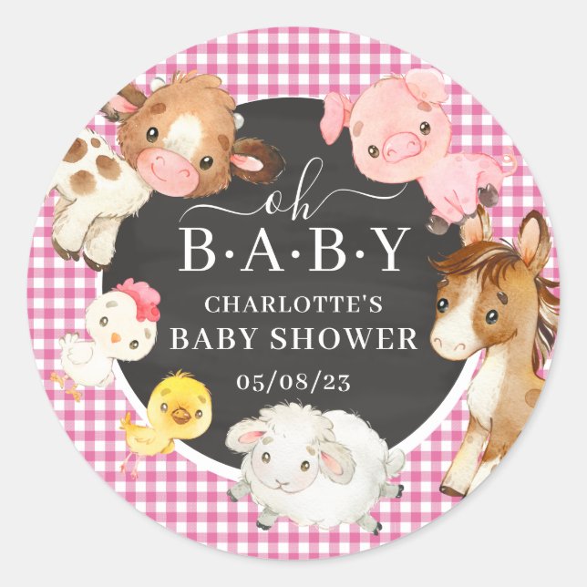 Baby Dusche für Landtiere Runder Aufkleber (Vorderseite)