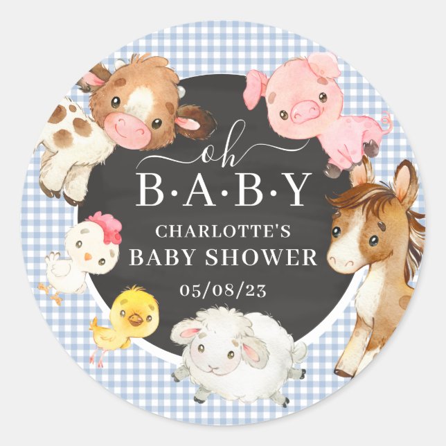 Baby Dusche für Landtiere Runder Aufkleber (Vorderseite)