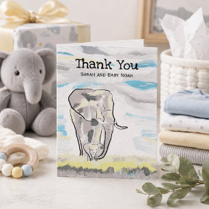 Baby-Dusche für Mama und Elefanten Dankeskarte
