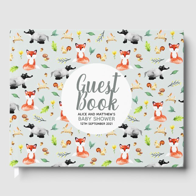 Baby-Dusche für männliche neutrale Waldtiere Gästebuch (Vorderseite)