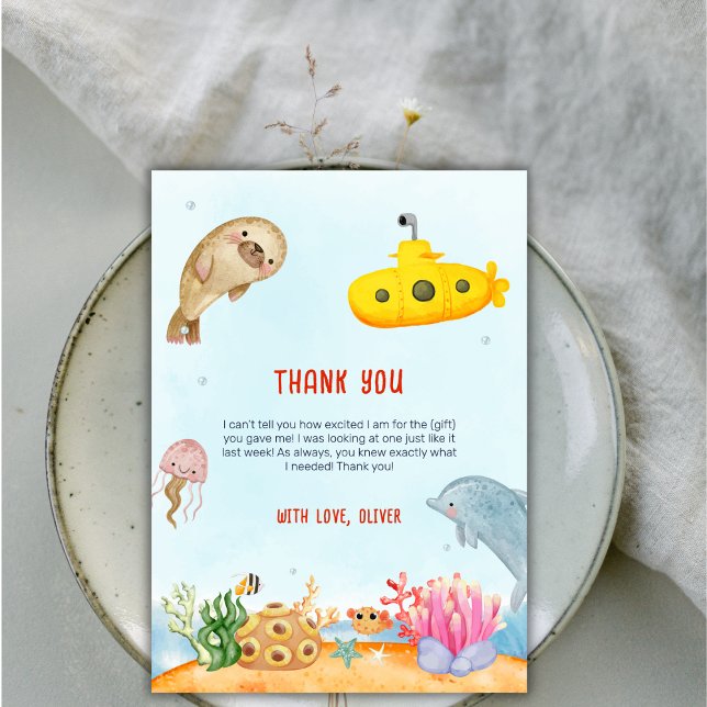 Baby-Dusche für Meerestiere Dankeskarte (Ocean Animal Nautical Marine Baby Shower Thank You Card)