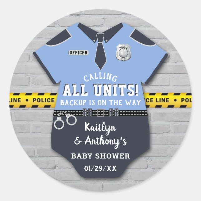 Baby-Dusche für Polizeibeamte Runder Aufkleber (Vorderseite)