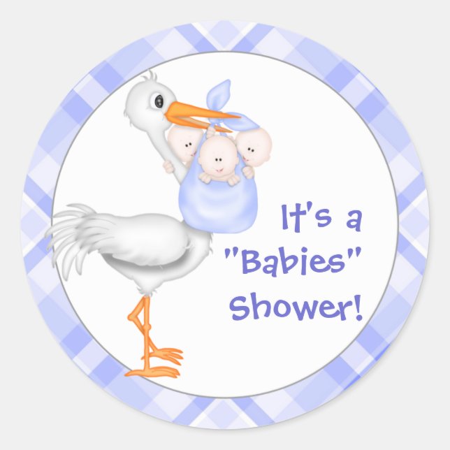 Baby-Dusche für Storch- und Triplet-Boys Runder Aufkleber (Vorderseite)