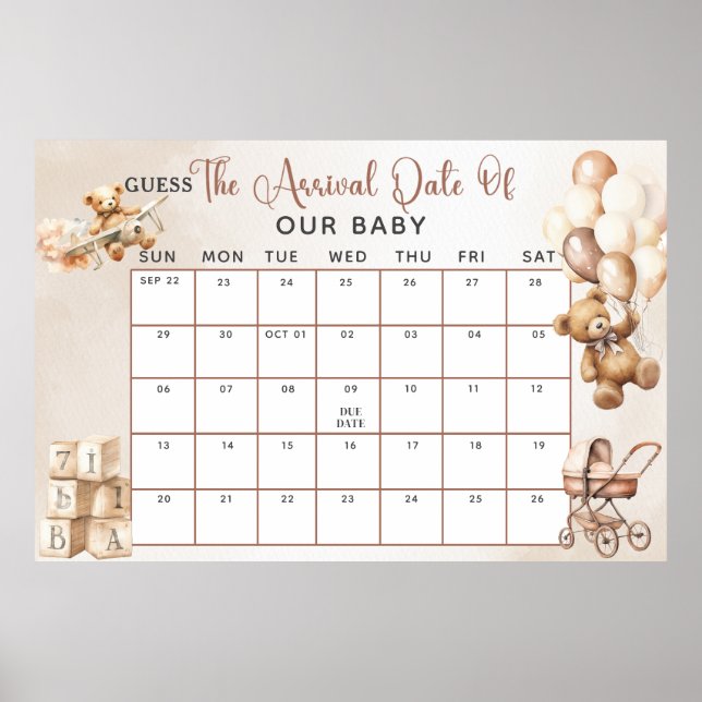 Baby Dusche GAME Schätzung Datum, an dem wir frühz Poster (Vorne)
