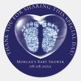 Baby Dusche Gefallen Blase Herz Feet Blue Navy Runder Aufkleber