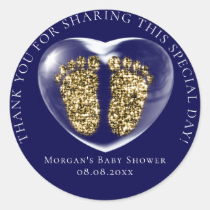 Baby Dusche Gefallen Blase Herz Gold Feet Blue Runder Aufkleber