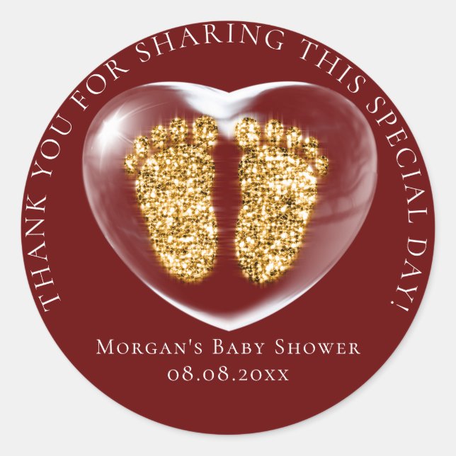 Baby Dusche Gefallen Blubble Hearts Feet Burgundy  Runder Aufkleber (Vorderseite)