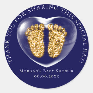 Baby Dusche Gefallen Blubble Hearts Feet Navy Gold Runder Aufkleber