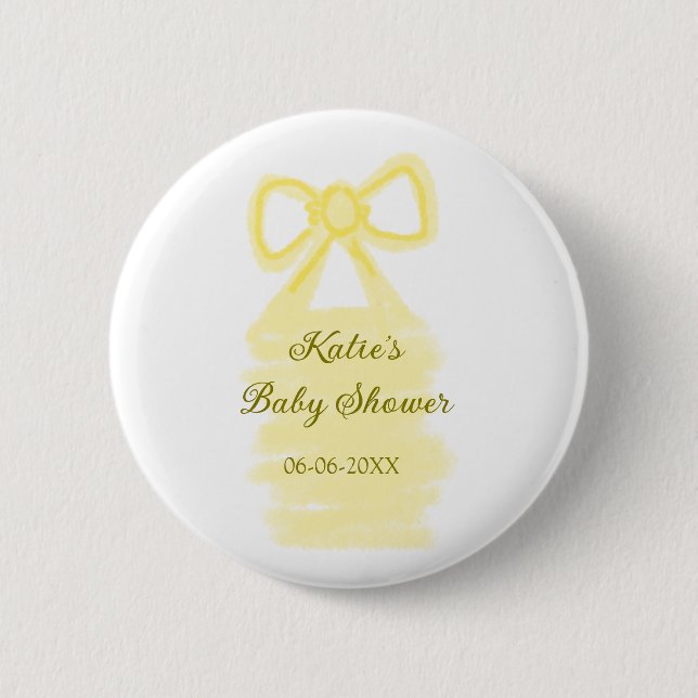 Baby Dusche gelb Bogen Wasserfarbe elegant Button (Vorderseite)