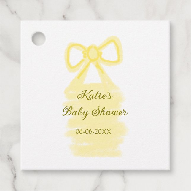 Baby Dusche gelb Bogen Wasserfarbe elegant Geschenkanhänger (Vorderseite)