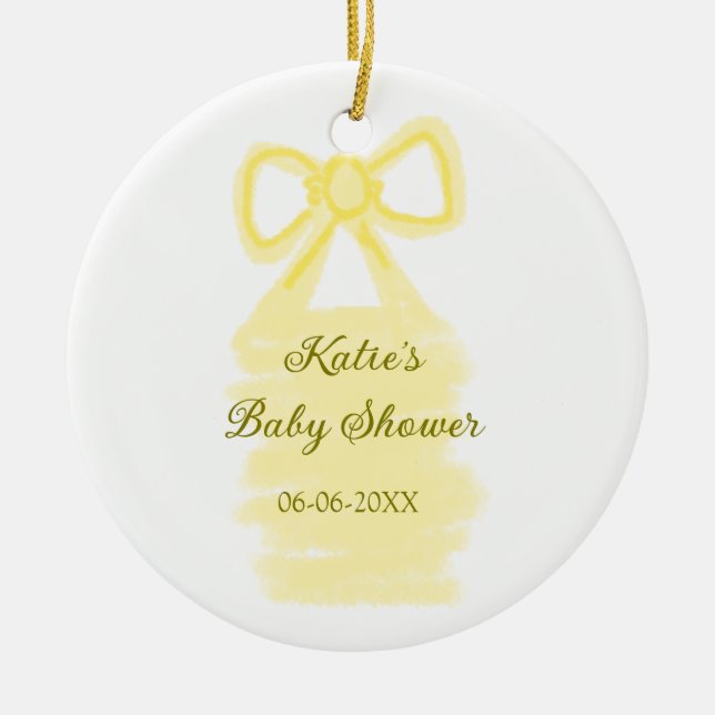 Baby Dusche gelb Bogen Wasserfarbe elegant Keramik Ornament (Vorne)
