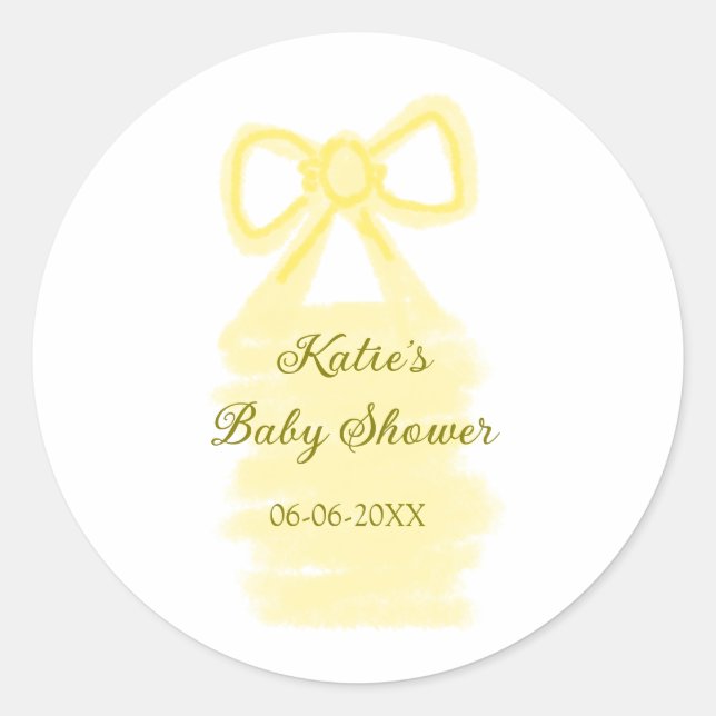 Baby Dusche gelb Bogen Wasserfarbe elegant Runder Aufkleber (Vorderseite)