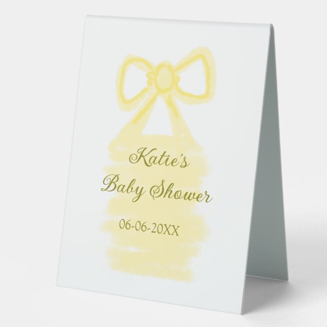 Baby Dusche gelb Bogen Wasserfarbe elegant Tischaufsteller (Vorderseite)