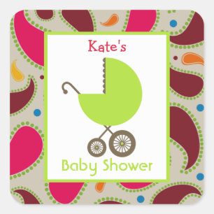 Baby Dusche Green Carriage & Giraffe Print Quadratischer Aufkleber