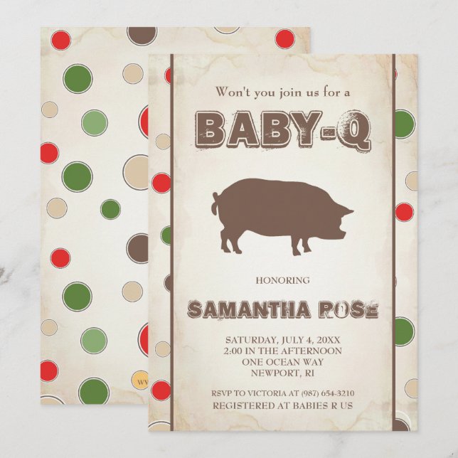 Baby-Dusche, GRILLEN Baby Q Einladung (Vorne/Hinten)