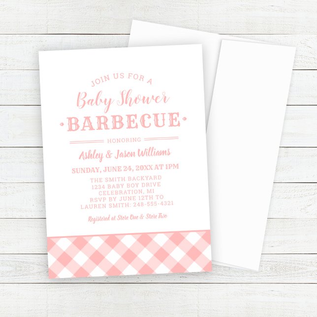 Baby Dusche GRILLEN Blush Pink Gingham Kariert Einladung (Von Creator hochgeladen)