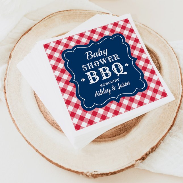 Baby Dusche GRILLEN Red White Navy Blue Gingham Ka Serviette (Von Creator hochgeladen)