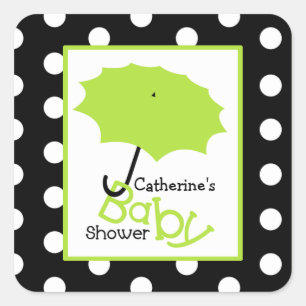 Baby Dusche Grüne Regenschirme & Polka Dots Quadratischer Aufkleber