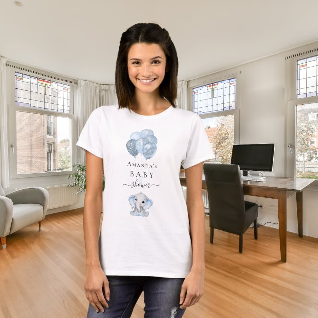 Baby Dusche hellblaue Ballons Elefantenjunge T-Shirt (Von Creator hochgeladen)