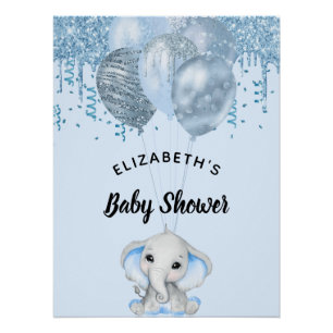 Baby Dusche hellblaue Elefantenjunge Ballons Poster