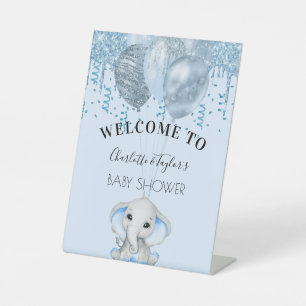 Baby Dusche hellblaue Elefantenjunge Ballons Sockelschild