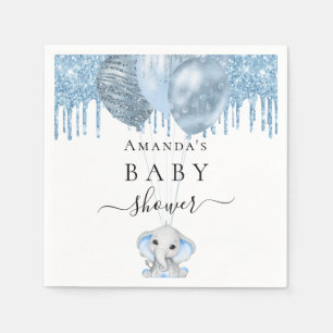 Baby Dusche hellblauer Glitzer Weißer Elefantenjun Serviette